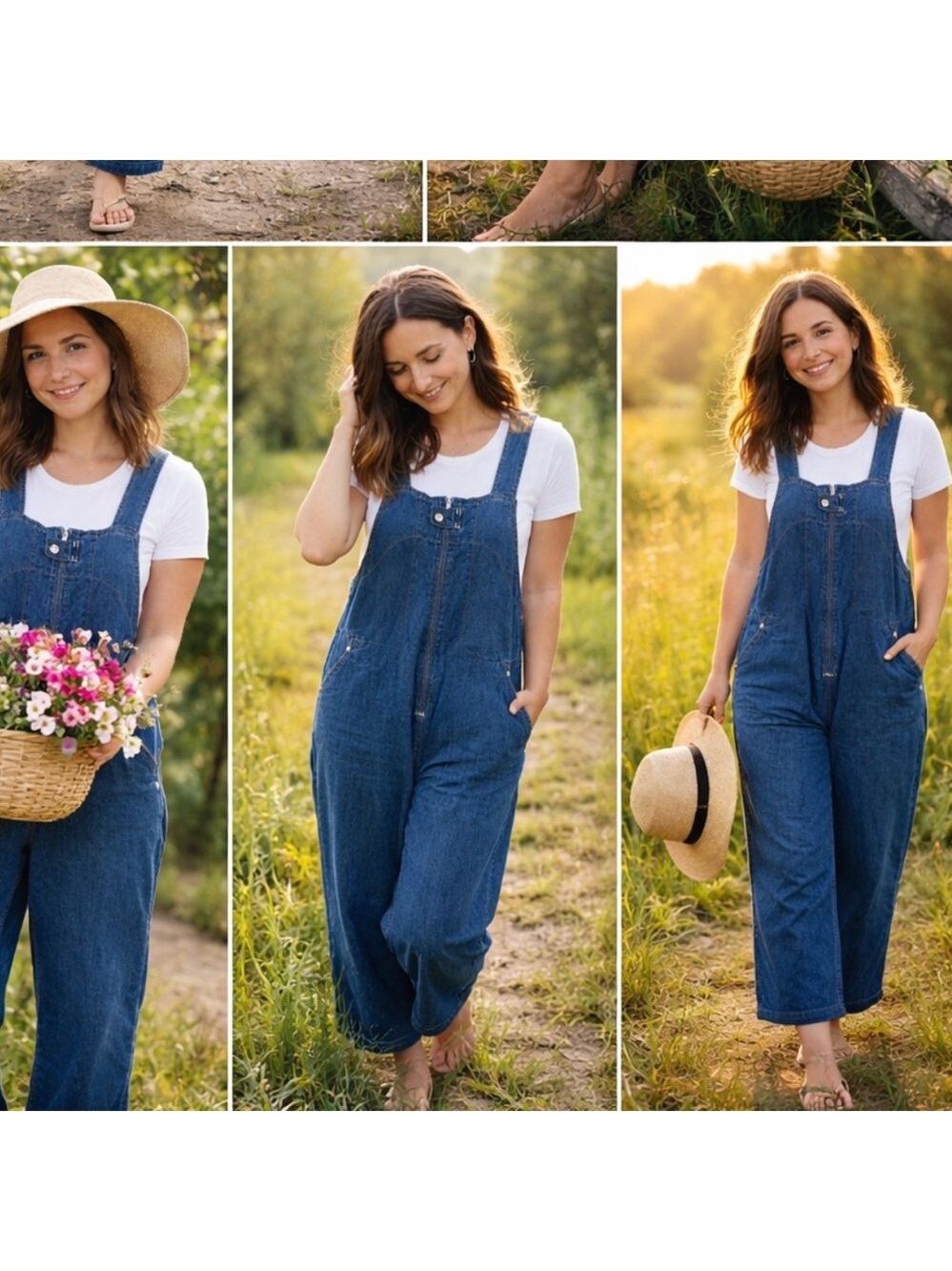 FREE PEOPLE SOFT BLUE DENIM OVERALLS ZIP FRONT SNAP CLOSURE WIDE LEG SIZE MEDIUM - Picture 3 of 14